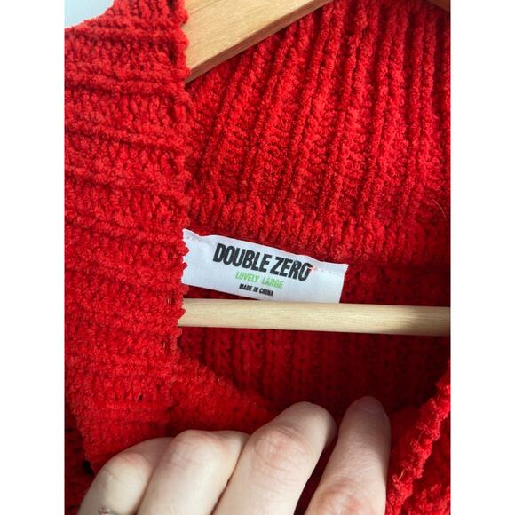 DOUBLE ZERO Women LARGE Red Cropped Knit Sweater Pullover - Picture 4 of 6